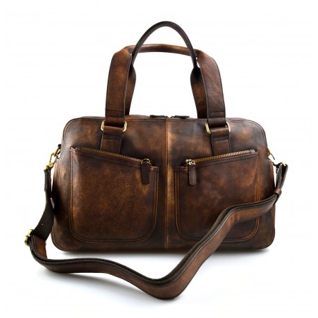 Dark brown washed leather travel bag leather duffle bag leather duffel