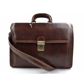 Leather briefcase office handbag mens woman shoulderbag brown