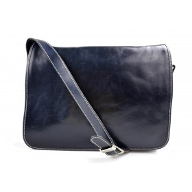 Mens leather bag shoulder bag genuine leather messenger blue business document bag