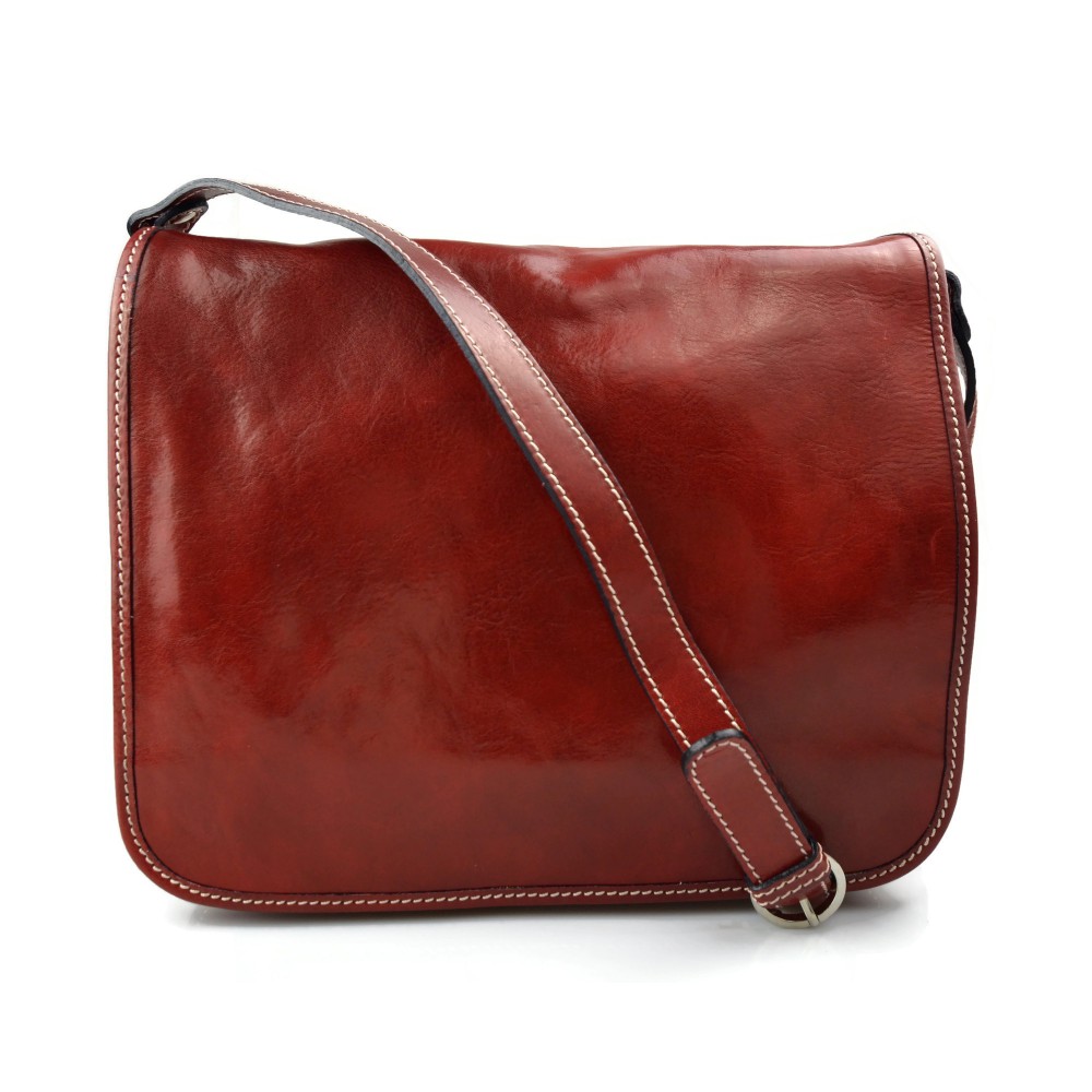 Leather messenger bag mens leather bag red shoulder bag