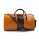 Mens leather duffle bag yellow brown shoulder bag travel bag luggage weekender carryon cabin bag