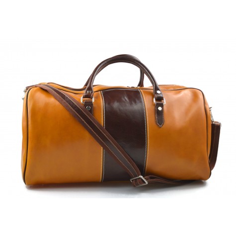Borsone uomo donna borsa viaggio con manici e tracolla vera pelle giallo marrone
