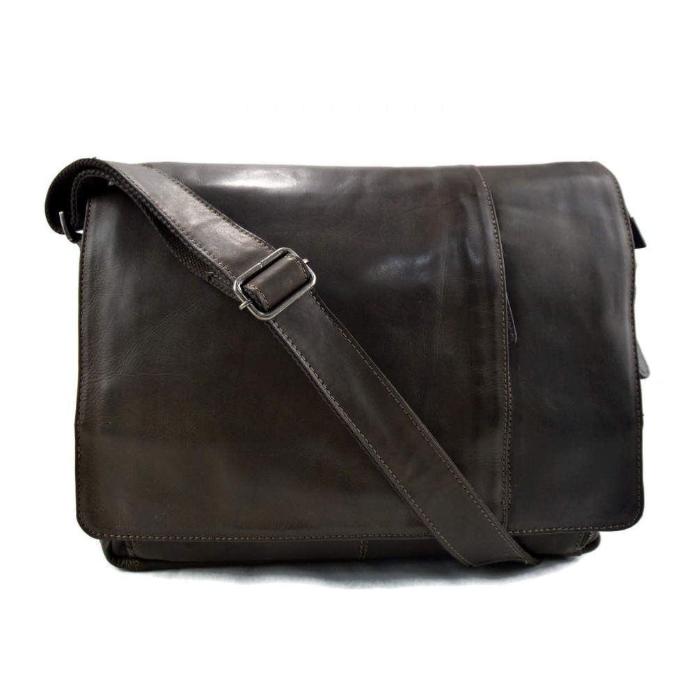 Genuine italian leather shoulder messenger bag ipad laptop bag green