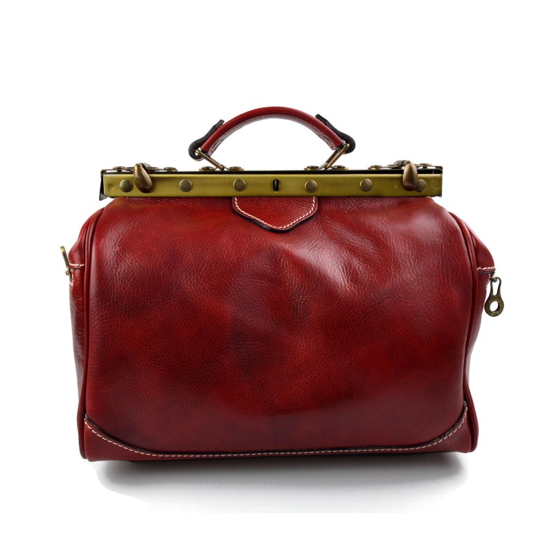 Ladies leather handbag doctor bag handheld shoulder bag red