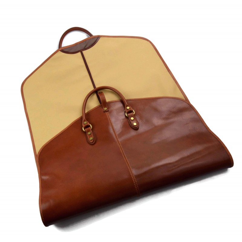 Leather garment bag travel garment bag with handles suit mattbrown