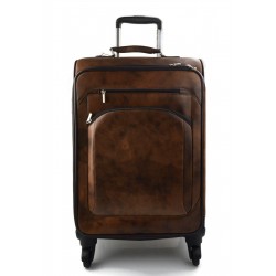 Leather trolley travel bag weekender overnight dark brown