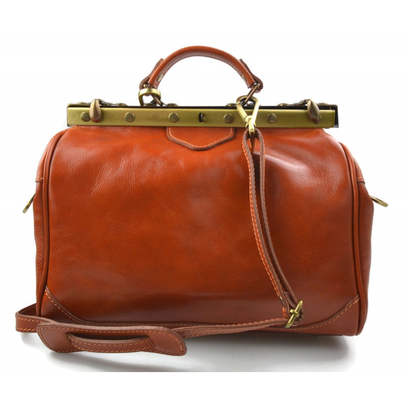 Ladies leather handbag doctor bag handheld shoulder bag honey