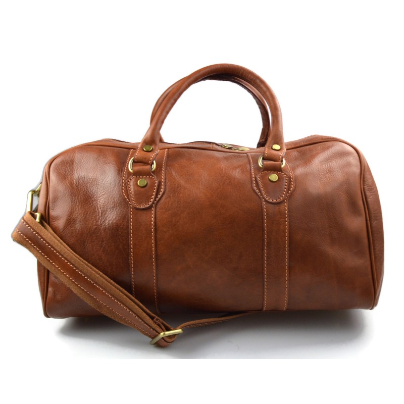 Leather duffle bag genuine leather travel bag overnigh plain brown
