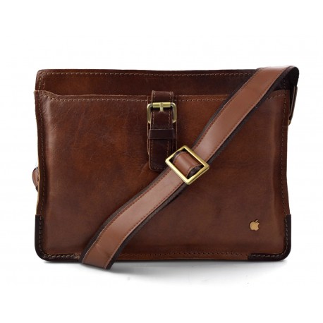 Leather satchel mens leather messenger ladies handbag shoulderbag ipad tablet holder leather bag brown