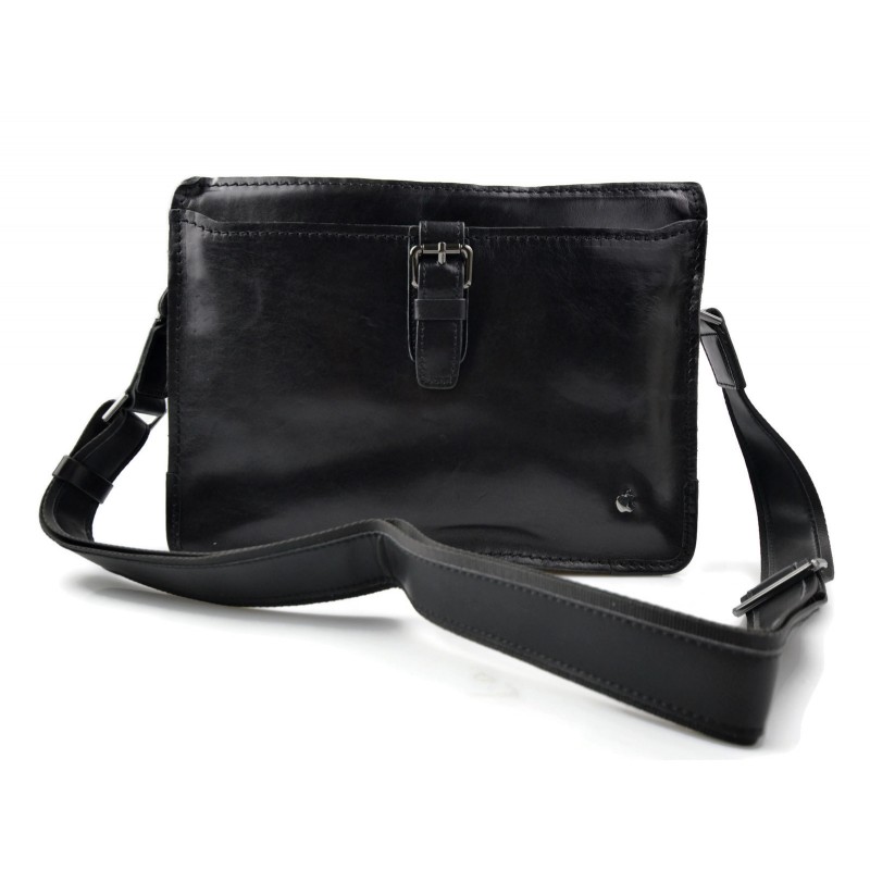 Leather satchel mens messenger ladies handbag tablet bag black