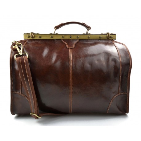 Borsone viaggio in pelle doctor bag con manici e tracolla borsa pelle uomo donna marrone